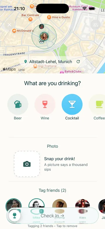 Fizzmap checkin screen